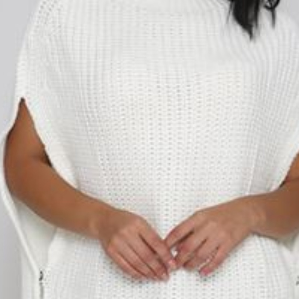 Chunky Mock neck snap button cape sweater - Picture 3 of 5